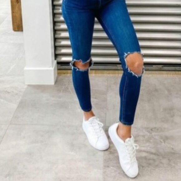 Free People High-Rise Busted Skinny Dark Blue Jeans - Picture 2 of 6